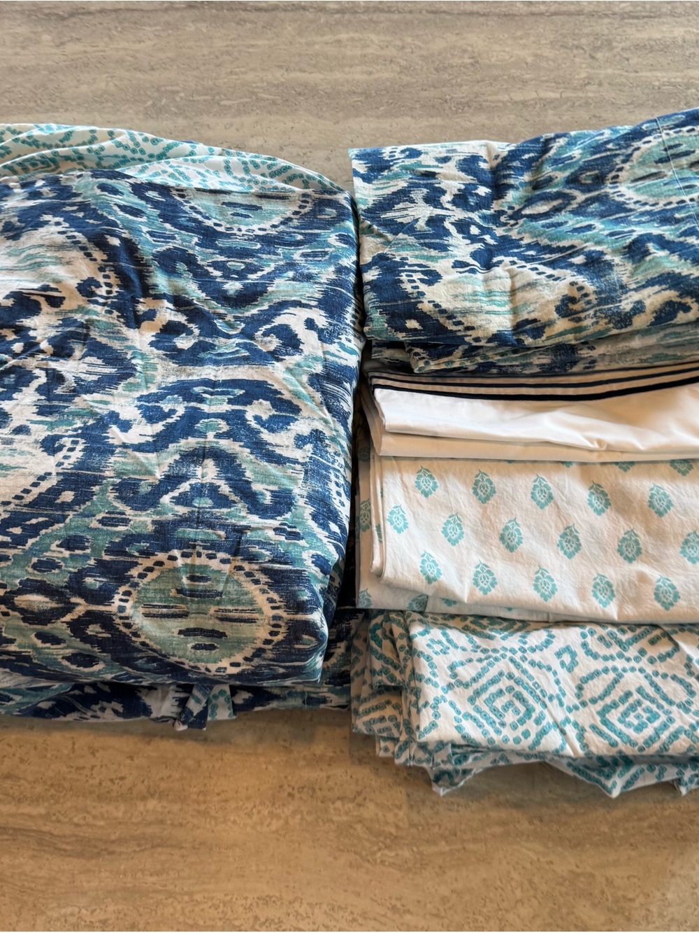Lands' End Blue and Teal Ikat King Duvet Cover, Shams & Pillowcases - Percale